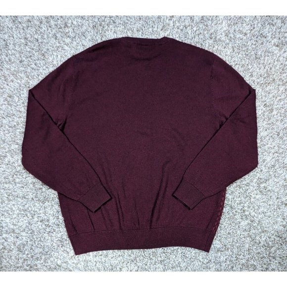 Turnbury Sweater Men's Large Extra Fine Merino Wool Checkered Burgundy Crew Neck - Picture 2 of 4